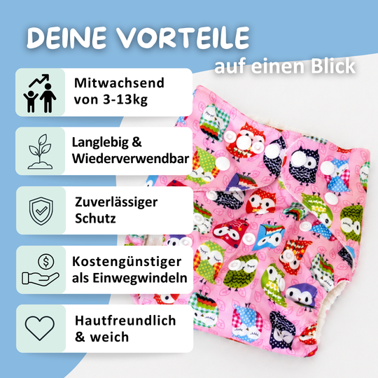Schlori Schwimmwindel Eulen von Schlori-Schwimmartikel GmbH, rosa Schwimmwindel mit Eulenmuster und weichem Stoff.